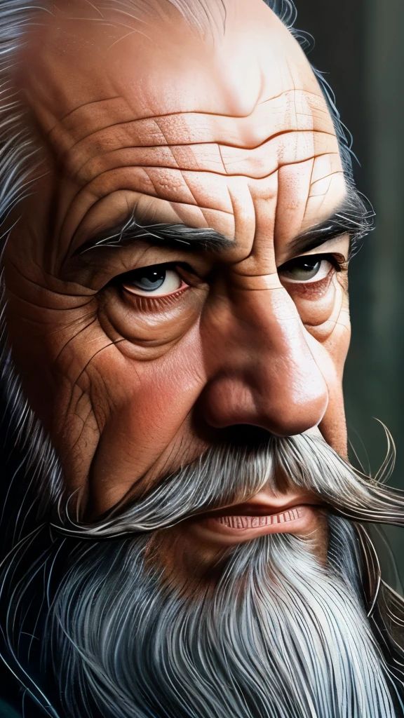 a close up of a painting of a man with a long beard and a long beard, a colorized photo by Ted Nasmith, reddit, fantasy art, gandalf, gandalf the grey, gandalf from lord of the rings, gandalf (lotr, lord of the rings concept art, sean connery as gandalf, portrait of gandalf