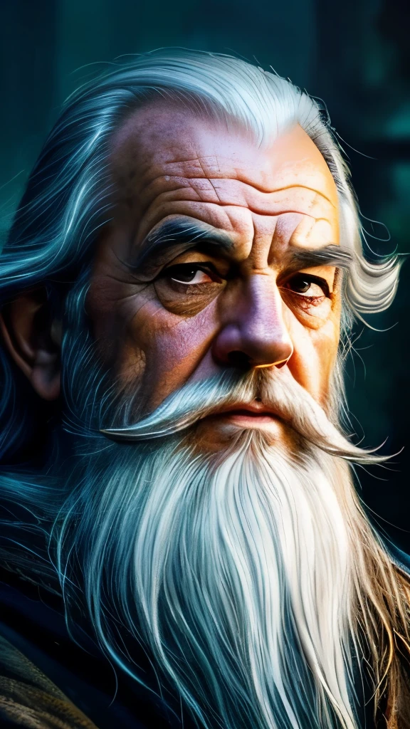 a close up of a painting of a man with a long beard and a long beard, a colorized photo by Ted Nasmith, reddit, fantasy art, gandalf, gandalf the grey, gandalf from lord of the rings, gandalf (lotr, lord of the rings concept art, sean connery as gandalf, portrait of gandalf