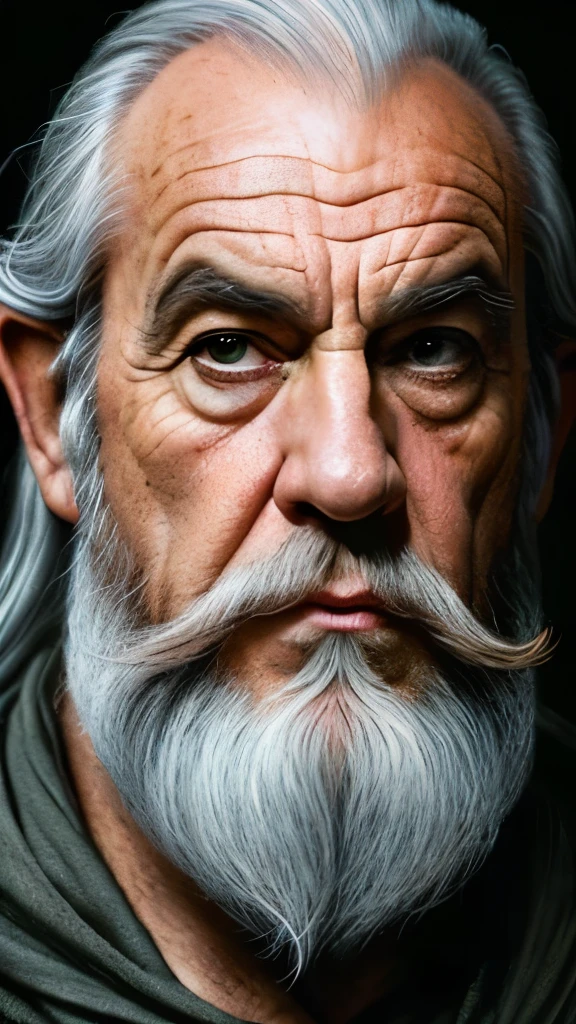 a close up of a painting of a man with a long beard and a long beard, a colorized photo by Ted Nasmith, reddit, fantasy art, gandalf, gandalf the grey, gandalf from lord of the rings, gandalf (lotr, lord of the rings concept art, sean connery as gandalf, portrait of gandalf