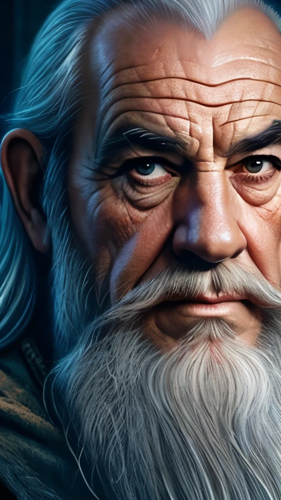 a close up of a painting of a man with a long beard and a long beard, a colorized photo by Ted Nasmith, reddit, fantasy art, gandalf, gandalf the grey, gandalf from lord of the rings, gandalf (lotr, lord of the rings concept art, sean connery as gandalf, portrait of gandalf