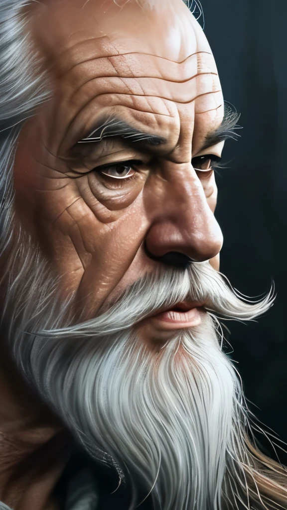 a close up of a painting of a man with a long beard and a long beard, a colorized photo by Ted Nasmith, reddit, fantasy art, gandalf, gandalf the grey, gandalf from lord of the rings, gandalf (lotr, lord of the rings concept art, sean connery as gandalf, portrait of gandalf