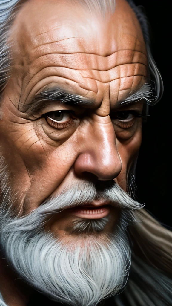 a close up of a painting of a man with a long beard and a long beard, a colorized photo by Ted Nasmith, reddit, fantasy art, gandalf, gandalf the grey, gandalf from lord of the rings, gandalf (lotr, lord of the rings concept art, sean connery as gandalf, portrait of gandalf