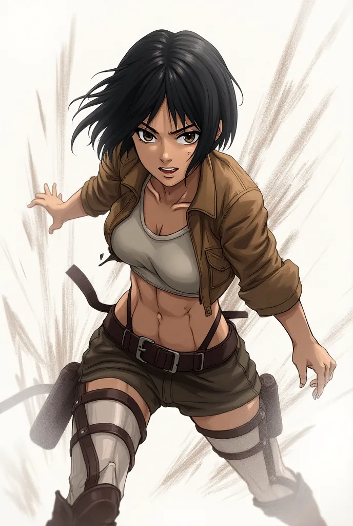 1 girl, short hair, breasts,  open mouth, Mikasa Ackerman of Shingeki No Kyojin, lines of movement, 