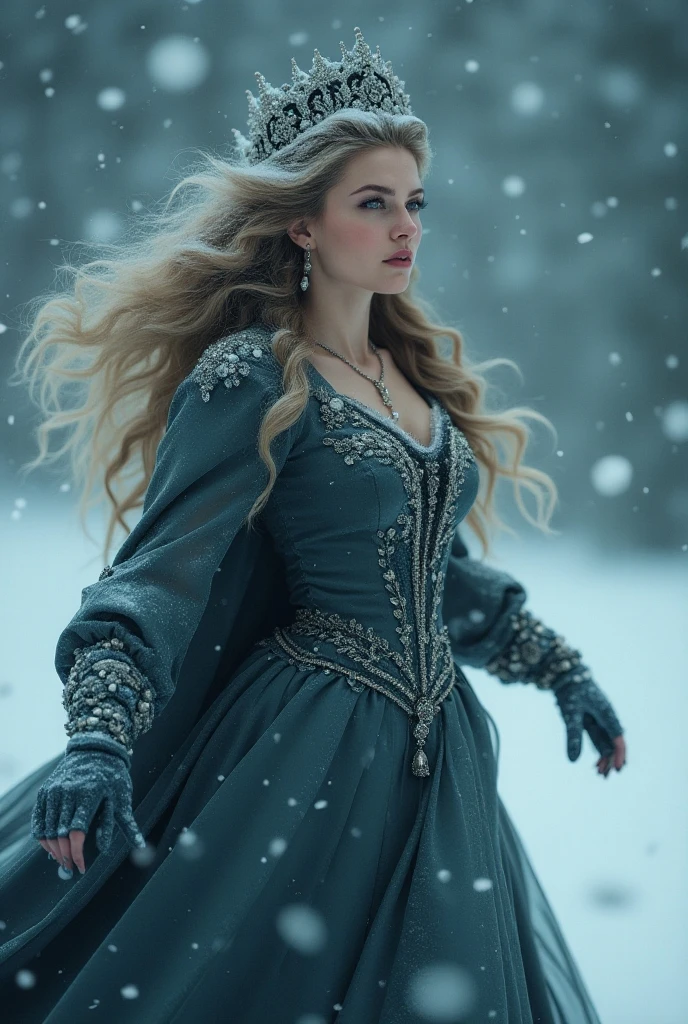 Beautiful Woman in winterstorm walking, inspired by alexandre cabanel, fighting for her life, cold, beautiful face, she walks through the storm,detailed face, beautiful long winter dress, russian clothes, noble clothes, jevelry, countess, victorian, pale skin,  gothic, wallpaper, snowfall, winter, ultra high resolution, winterstorm, (photorealistic:1.4), cinematographic