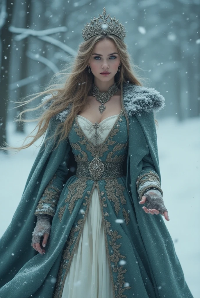 Beautiful Woman in winterstorm walking, inspired by alexandre cabanel, fighting for her life, cold, beautiful face, she walks through the storm,detailed face, beautiful long winter dress, russian clothes, noble clothes, jevelry, countess, victorian, pale skin,  gothic, wallpaper, snowfall, winter, ultra high resolution, winterstorm, (photorealistic:1.4), cinematographic