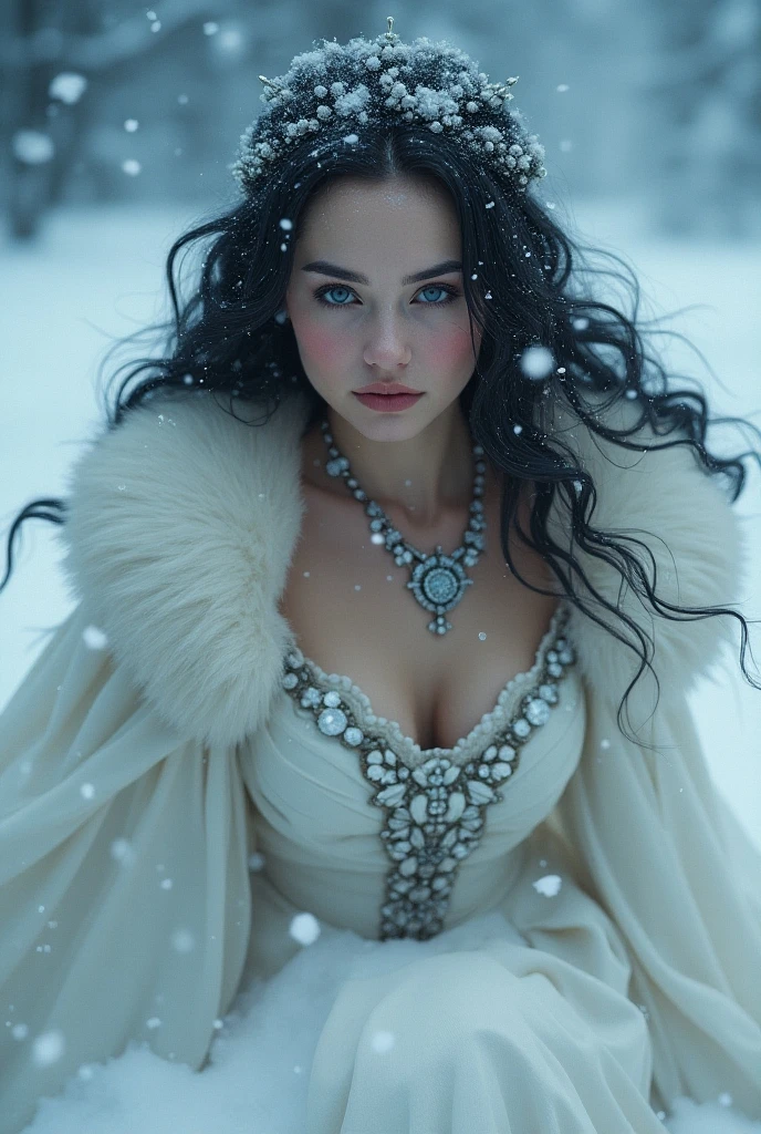 Beautiful Woman in winterstorm walking, inspired by alexandre cabanel, fighting for her life, cold, beautiful face, she walks through the storm,detailed face, beautiful long winter dress, russian clothes, noble clothes, jevelry, countess, victorian, pale skin,  gothic, wallpaper, snowfall, winter, ultra high resolution, winterstorm, (photorealistic:1.4), cinematographic