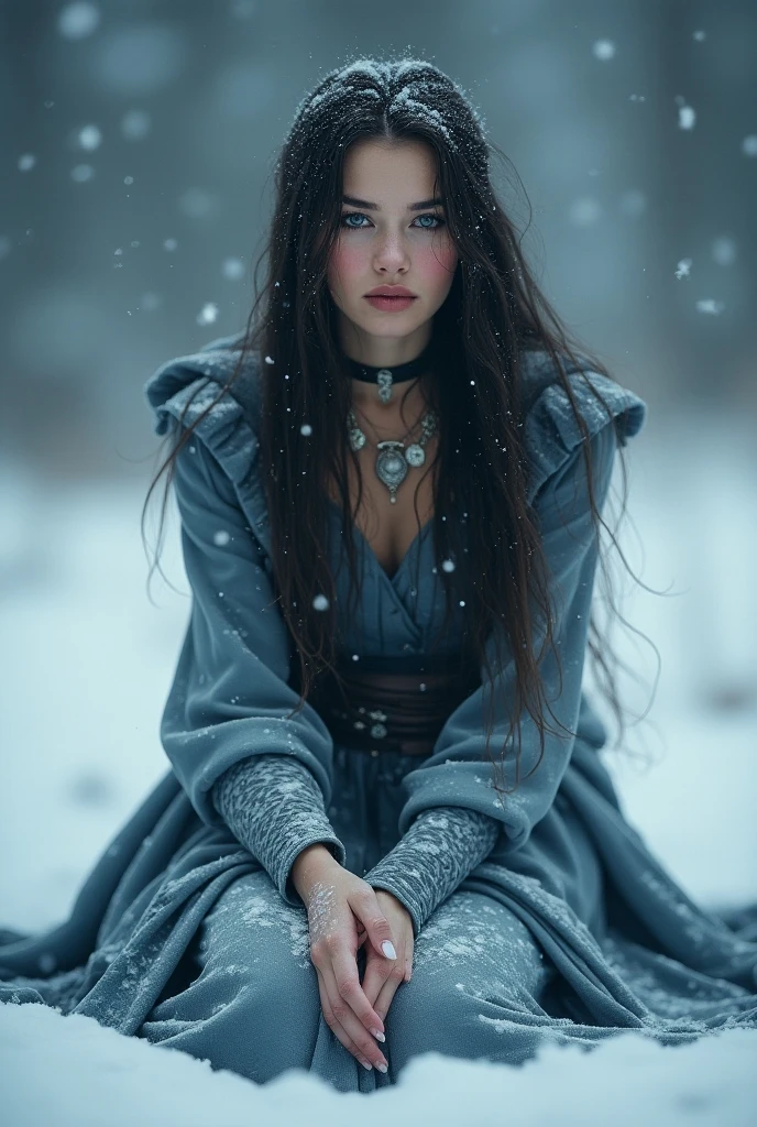 Beautiful Woman in winterstorm walking, inspired by alexandre cabanel, fighting for her life, cold, beautiful face, she walks through the storm,detailed face, beautiful long winter dress, russian clothes, noble clothes, jevelry, countess, victorian, pale skin,  gothic, wallpaper, snowfall, winter, ultra high resolution, winterstorm, (photorealistic:1.4), cinematographic