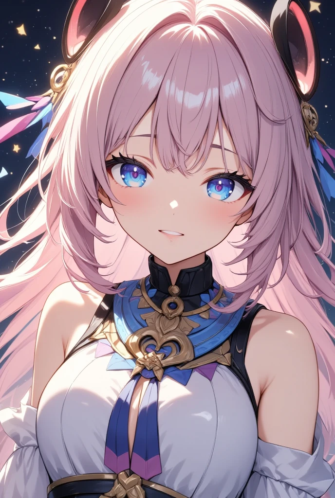 (masterpiece, best quality:1.2), 1girl, solo、citlali ,シトラリ,clenched teeth、pink hair, parted bangs, very long hair, hair down, braids, hair ornament, (facial Mark), blue eyes,(pink pupils), tribal clothes,waistcloth,glowing eyes, blush, beautiful detailed, hyper detail, masterpiece, best quality, bright, hair ornament, facial Mark, citlali