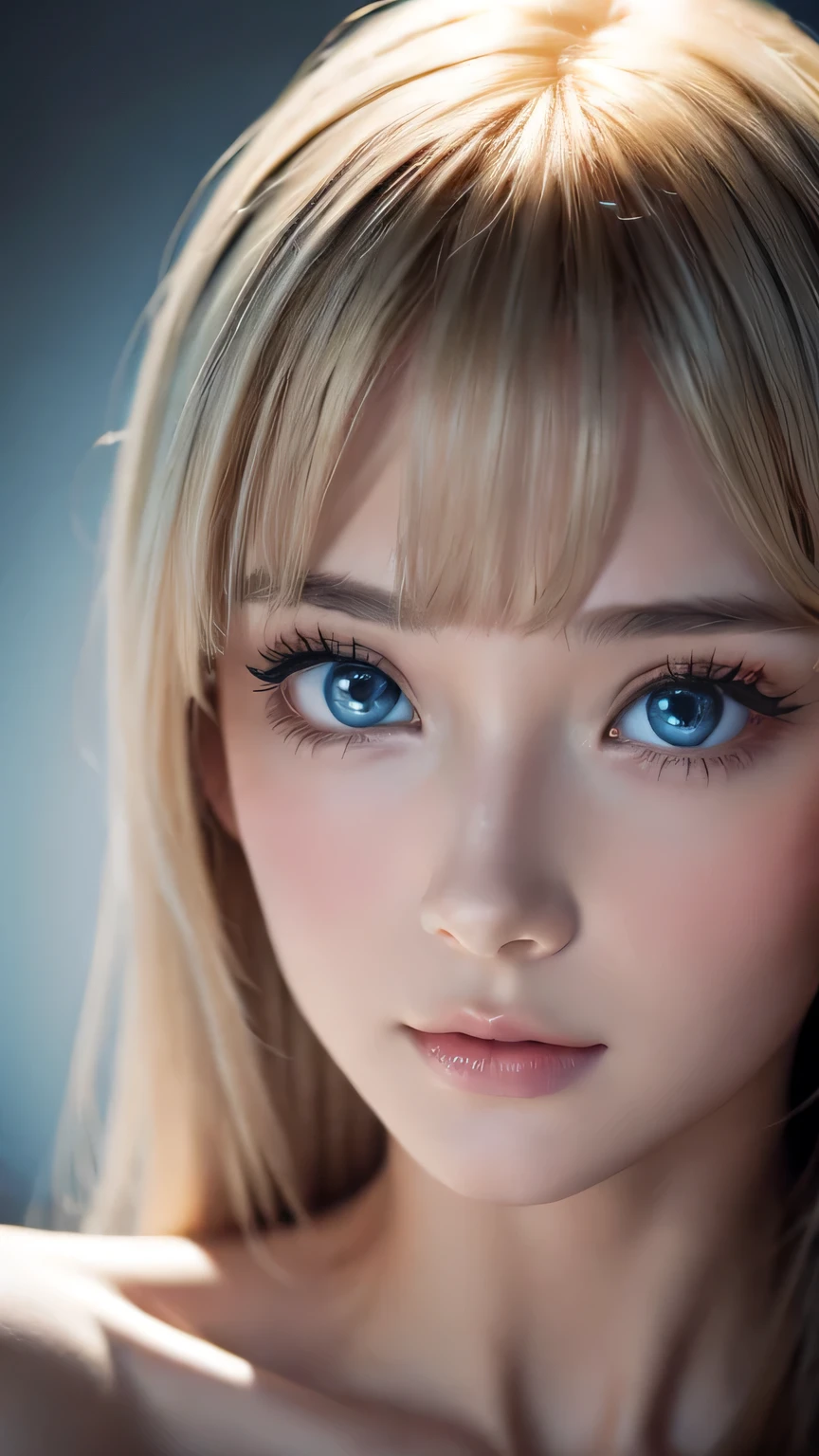 A stunning blonde beauty、 Big mint-colored eyes that shine so beautifully and are incredibly bright、Best Quality、8K Masterpiece、超A high resolution、( photoreal:1.3)、RAW Photos、Super Beauty、VERY SHORTCUTS 、Silvery bright hair that makes you wake up 、Glowing Skin、((Ultra-Realistic Details))、Portrait、 GLOBAL ILLUMINATION 、shadow、In 8K、Super sharp、Beautiful breasts、Very intricate details、Realistic Light、 beautiful eyes、Shining Eyes、 stare at the camera to capture the audience、Cute beautiful girl、Bangs between the eyes、Bangs that fall on the face、 eyes when completely naked、Round face、Small Face Beauty