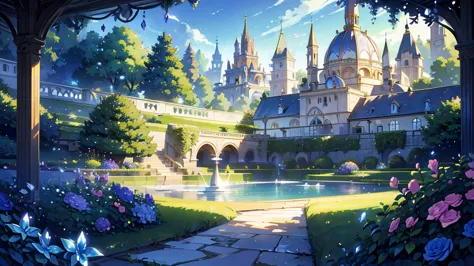 ((masterpiece)),((best quality)),(( high detail)), background, nobody, fantasy, elf country, gem trees ,  curved architecture , ...