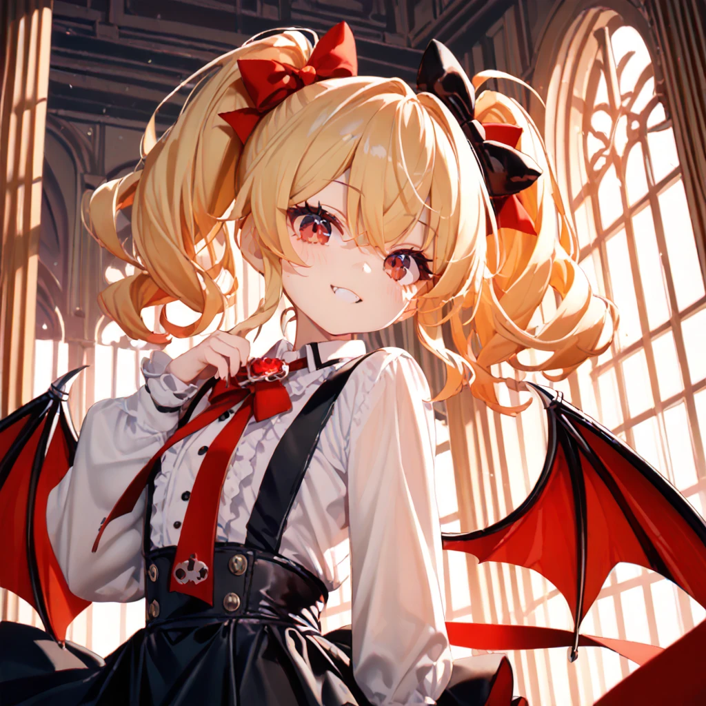  Digital Art 、(( surprisingly absurd )),(masterpiece:1.2),超 High Resolution ,  Attention to Details, high quality,  High Resolution , 最high quality, 4K, 8k、Young Vampire,girl,It has bat wings on its back and head,Red eyes,Blonde, side ponytails ,Let&#39;s roar!,Finger gap,  open your mouth wide(Accentuate the fangs),Wear a high-collared cape,Pitch black cloak,night,Big full moon, it's illuminated by the moonlight,Shining Edges, angle from the front