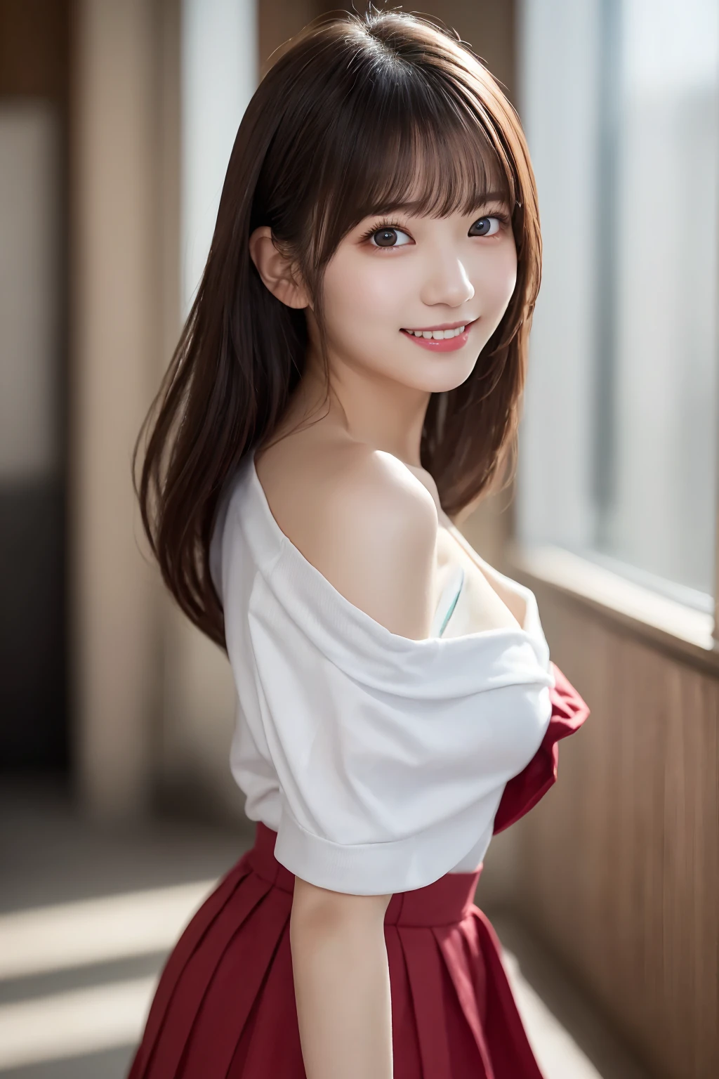  high school girl uniform、Super mini shorts、Complex and beautiful eyes、(stand up : 1.4)、Feminine black hair、(Delicate and realistic hair、1 bottle１Realistic hair)、bangs、 Natural Colored Lips 、smile、((白いindoor))、indoor、Wall、((18-year-old female:1.2))、Young and adorable Japanese face, Official Art，Highly detailed CG Unity 8k wallpaper，（masterpiece:1.0),(Best Quality:1.0), 超 High Resolution ,4K, very detailed, photo shoot, 8k,  NFFS W ,  High Resolution ,  Kodak portrait 400 , Film Grain, Lens flare glow,高いest quality,8k, NFFS W :1.2), portrait shot,8k、 viewer, (((Front View))), (((Front View))), ((Facing))、Body facing forward、Bold cleavage、Firm breasts、Small face, ((Bare legs))、Highest quality、Super beautiful images、A little bit of underwear is visible、smile, Cross your arms, yellow race、(Shoulder to head  : 1.8)