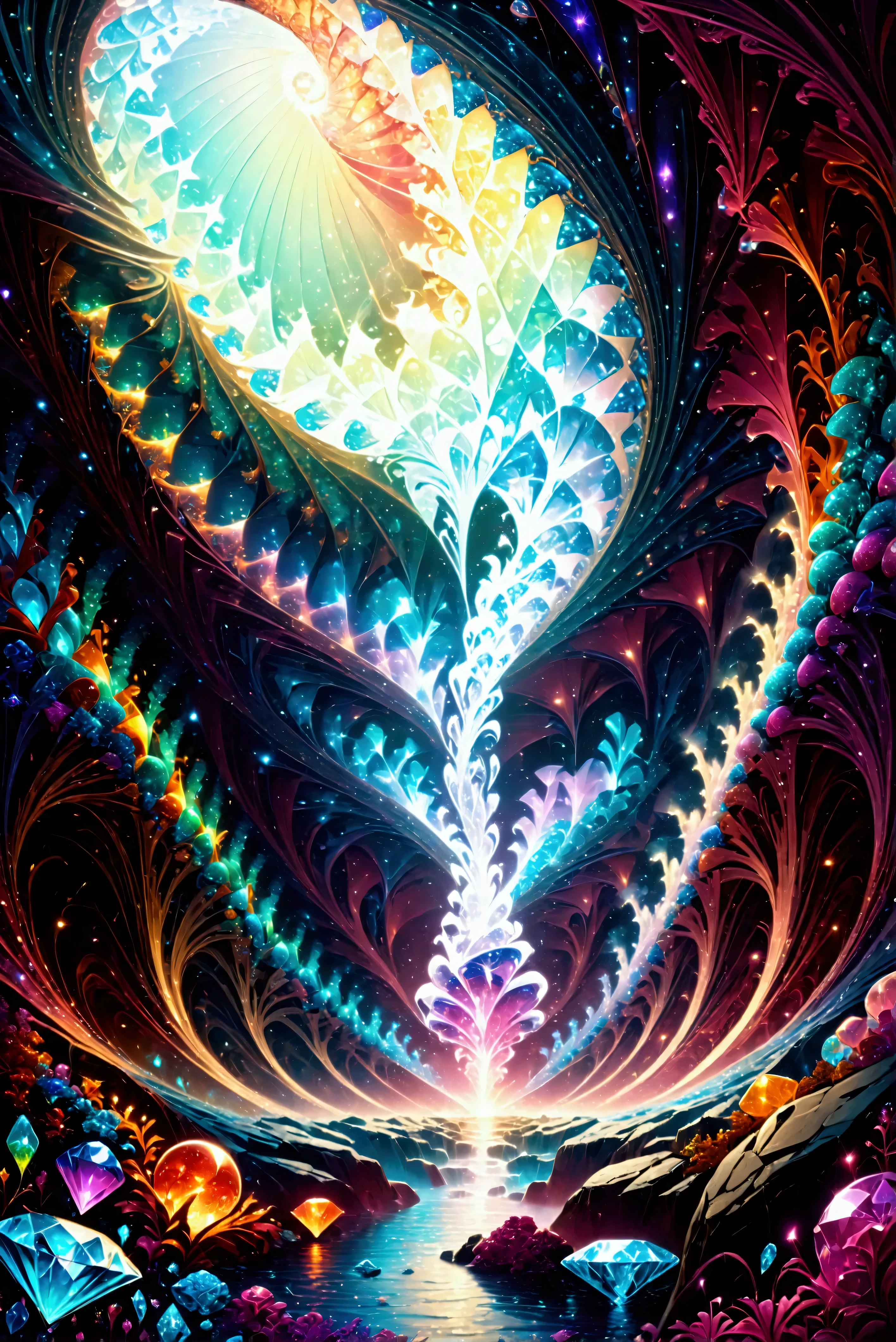 depths of the earth, countless diamonds, gemstone light, (masterpiece, highest quality, highest quality, beautifully, aesthetic:1.2), Very detailed, (Fractal Art:1.3), colorful,