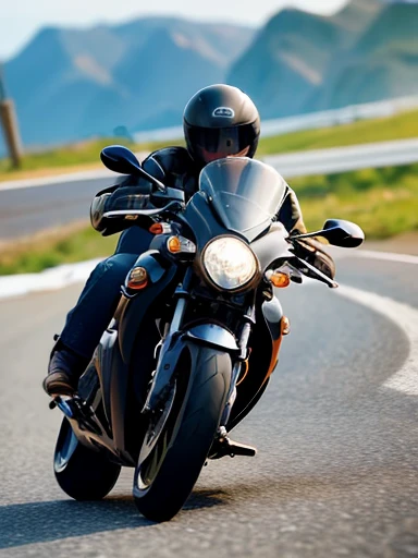 Straight road, motorcycle, while driving a motorcycle, rider's line of sight, (motion blur: 1.5), ((masterpiece)), ((best quality)), (ultra-detailed), beautiful,