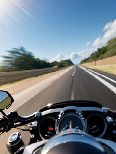 Straight road, motorcycle, while driving a motorcycle, first person perspective, (motion blur: 1.5), ((masterpiece)), ((best quality)), (ultra-detailed), beautiful,