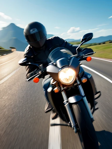 Straight road, motorcycle, while driving a motorcycle, first person perspective, (motion blur: 1.5), ((masterpiece)), ((best quality)), (ultra-detailed), beautiful,