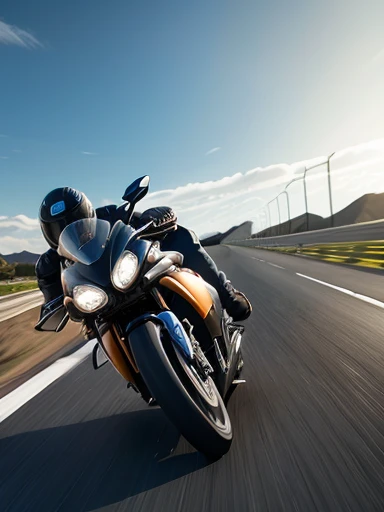 flashy action scenes:1.5, Straight road, motorcycle, while driving a motorcycle, rider's line of sight, (motion blur: 1.5), ((masterpiece)), ((best quality)), (ultra-detailed), beautiful,