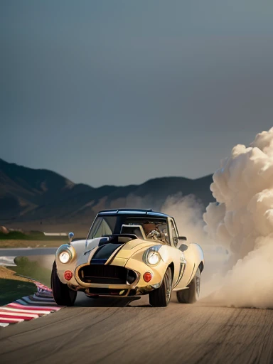 Pass road, Shelby Cobra, (drifting: 1.7), dust cloud, drone photography, (motion blur: 1.5), ((masterpiece)), ((best quality)), (ultra-detailed), beautiful,