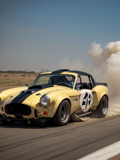 Pass road, Shelby Cobra, (drifting: 1.7), dust cloud, drone photography, (motion blur: 1.5), ((masterpiece)), ((best quality)), (ultra-detailed), beautiful,