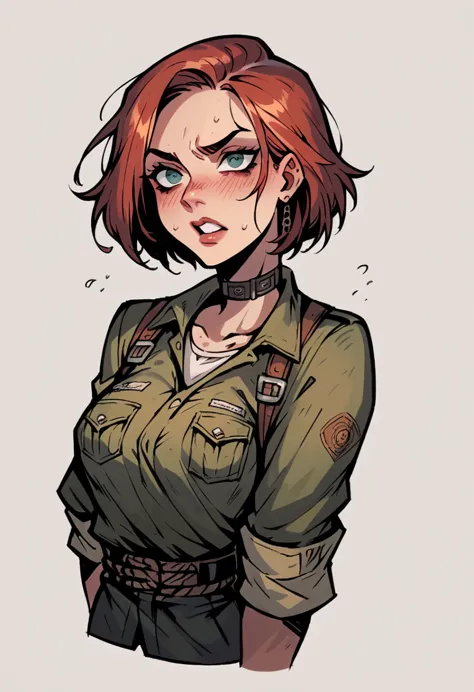 draw a female character with a female character one aesthetics that mixes the tactical and psychological look of special operati...