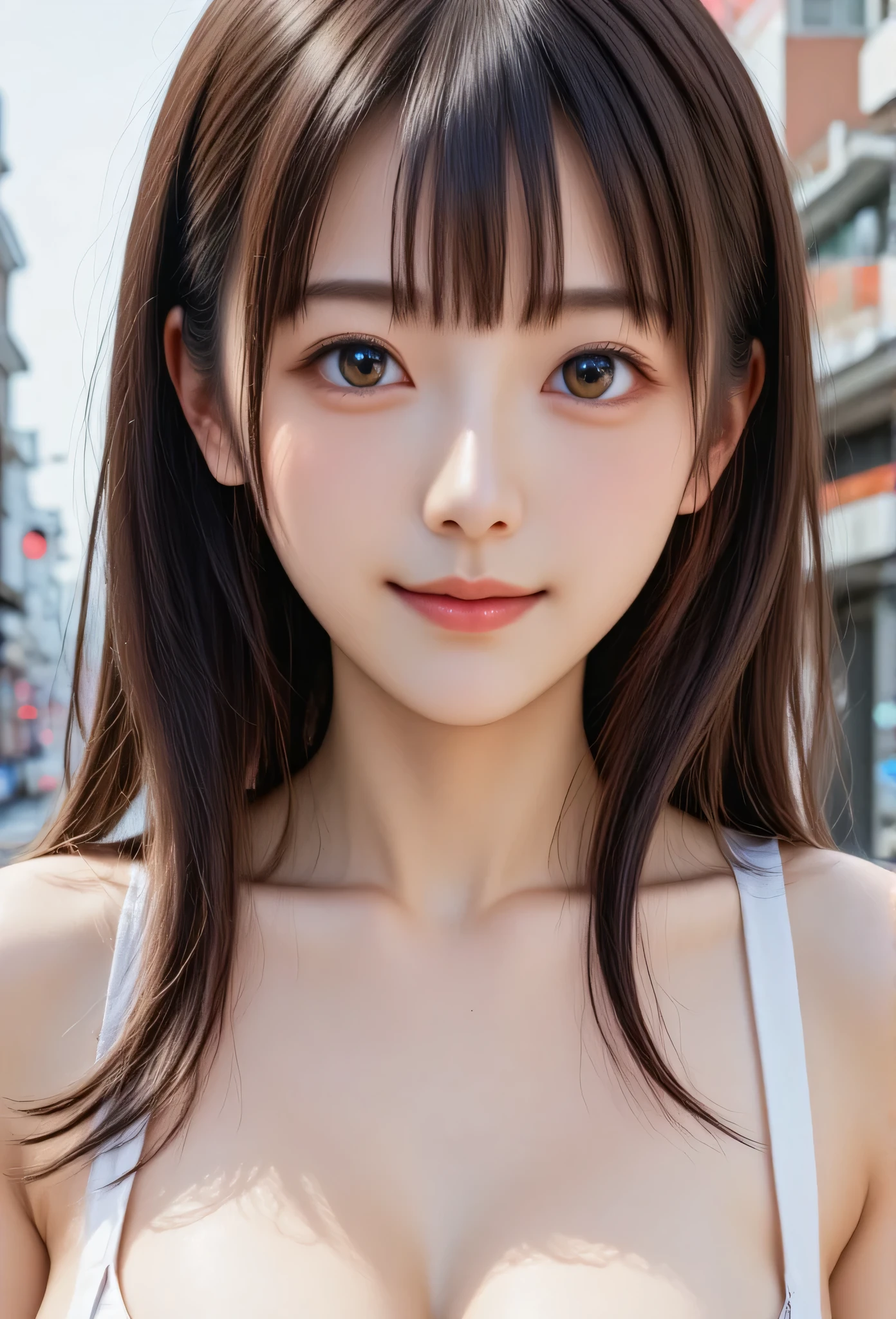 (super cute face:1.2),(sparkling clear attractive large glowing eyes:1.4), (idol face:1.5),very beautiful cute girl, (baby face:1.4),gal make,exquisite smooth and silky long hair,fair skin,happy cheerful smile,professional portrait,(very cute maid costume:1.3) ,cutez,beautiful apron and skirt ,cowboy shot,walking,in the street 