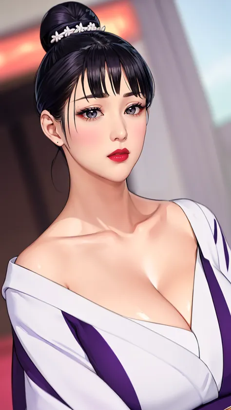 (（（figure，御姐figure,white and tender skin,（（（purple_kimono,sash, shouji, shrine,japanese_clothes，）））,(（（black hair,hair bun,lipst...