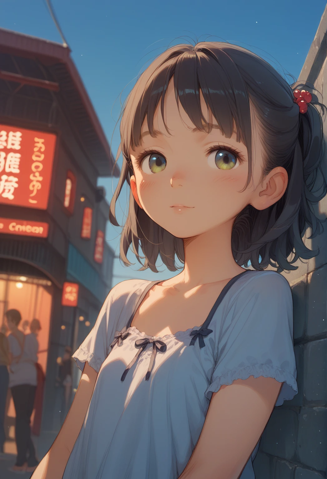  best quality, Beautiful detailed backgrounds , Cinema Lighting, Cute face， baby face、 flat chest、Young girl、Small body、 Gym clothes、Summer blue sky、Viewer&#39;s perspective