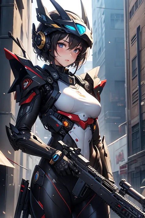 masterpiece,best quality,extremely detailed cg,ultra-detailed,beautiful detailed eyes,1girl,mecha girl,random short hair,hold a ...