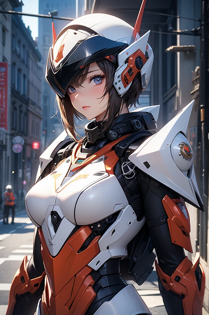 masterpiece,best quality,extremely detailed CG,ultra-detailed,beautiful detailed eyes,1girl,mecha girl,random short hair,hold a sniper rifle,small breast,helmet,eye shield,