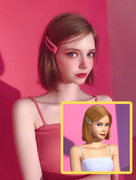 Upload an image and enter a prompt (for example: girl) to generate it in Apple emoji style. If you want the skin to be whiter, you can enter (white white skin, skin cream, volumetric lighting) in the prompt. However, this may reduce the stylization, which is up to you to decide.