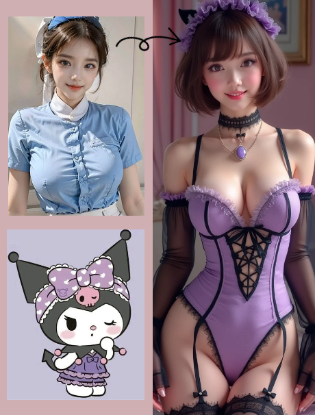 Carregue uma imagem de referência de personagem e qualquer imagem como referência de design de lingerie. Claude ocasionalmente falha, resultando em imagens no estilo anime ou completamente irrelevantes. Este é um evento probabilístico.