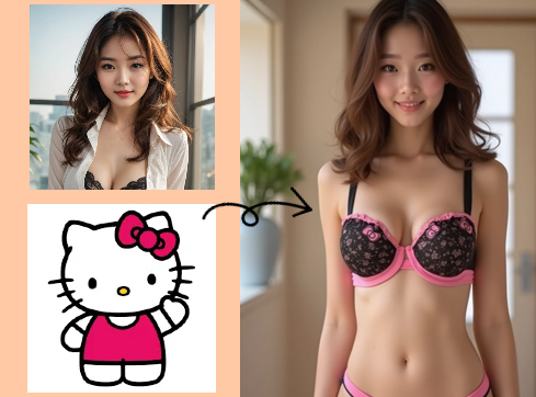 Upload a character reference image and any image as a lingerie design reference. Claude occasionally glitches, resulting in an anime-style output or completely unrelated images. This is a probabilistic event.