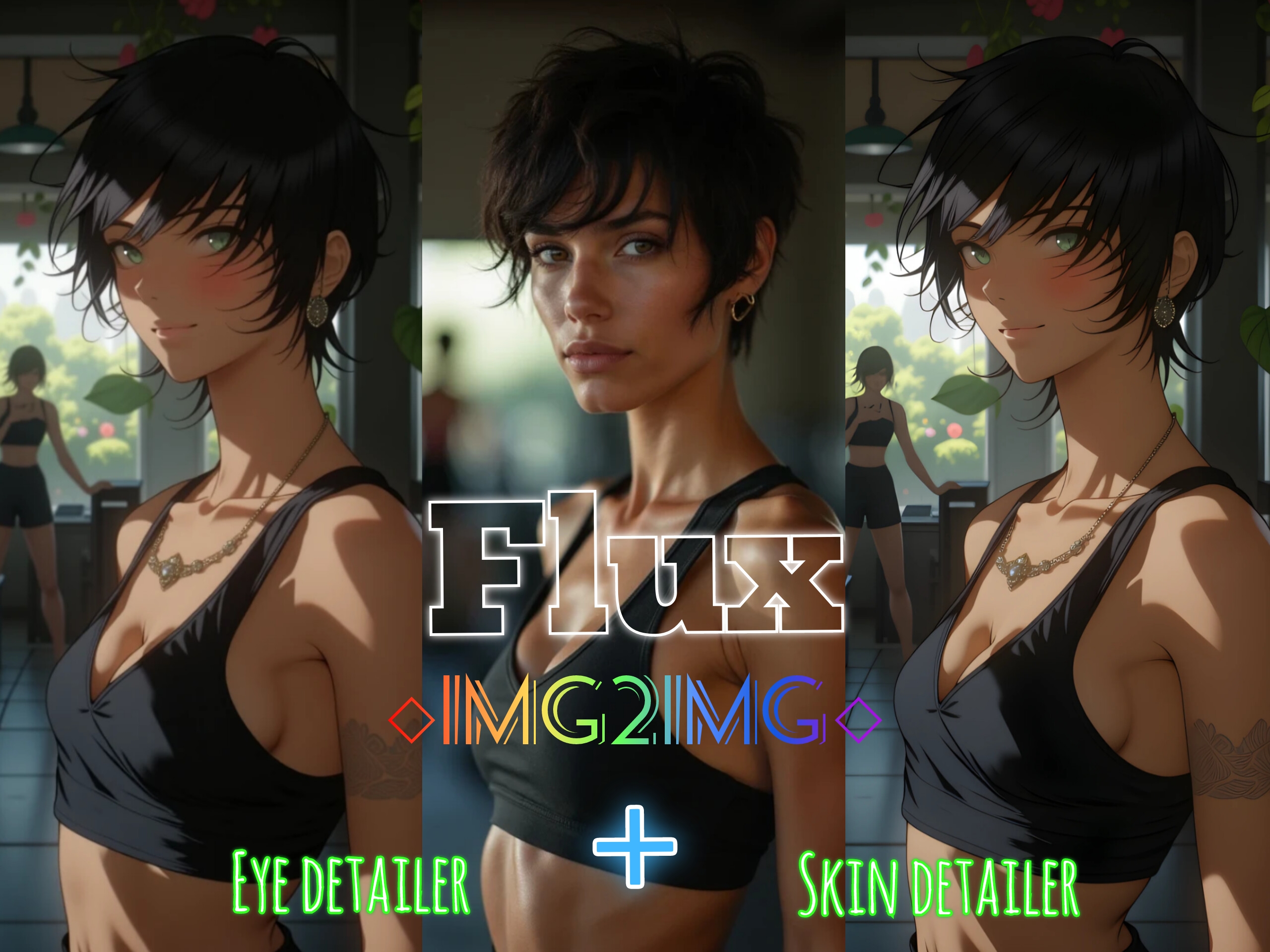 💫Flux Img2Img + Skin & Eye Detailer💫
<br>Transform your images with the power of flux.
<br>My tool will reimagine your image according to your prompt, then it will pass through a skin detailer, then pass through an eye detailer, and emerge in ultra-high quality 2 x upscaled
<br>glory.
<br>Simply upload your image, type your prompt, then select your desired parameters. My tool & Flux will take care of the rest.
<br>
<br>Thank you for using my tool, please kindly leave it some💜
<br>R.P💋