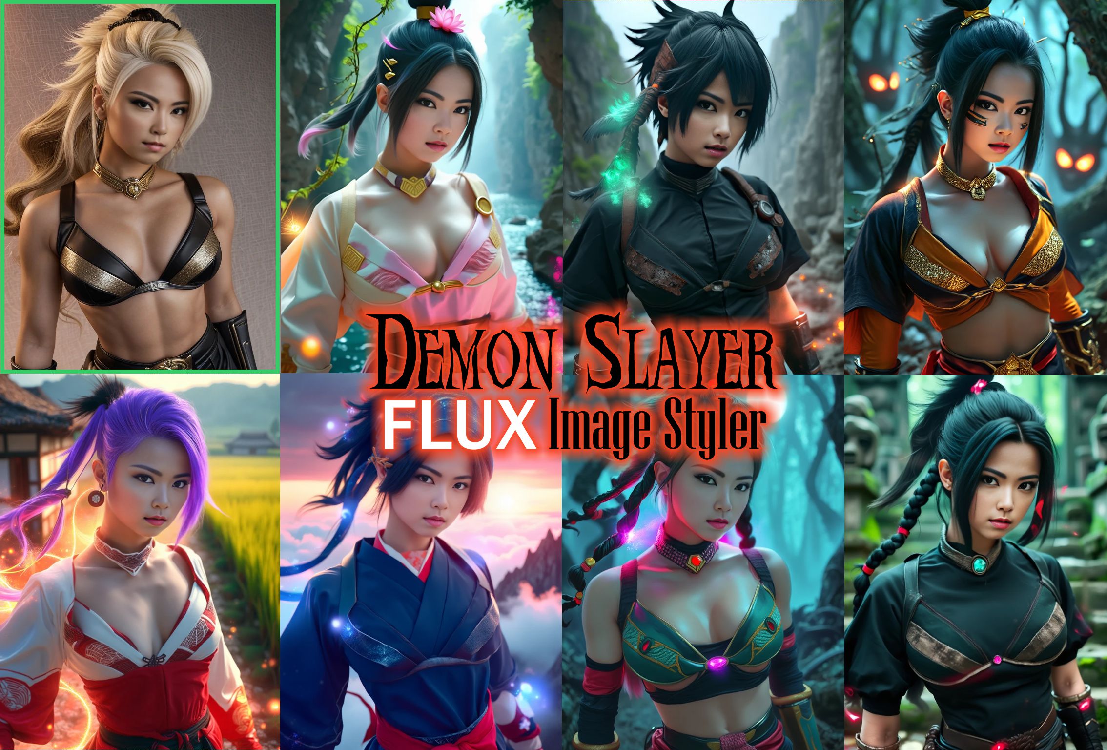 Uses FLUX to create a Demon Slayer anime inspired image based on original image input