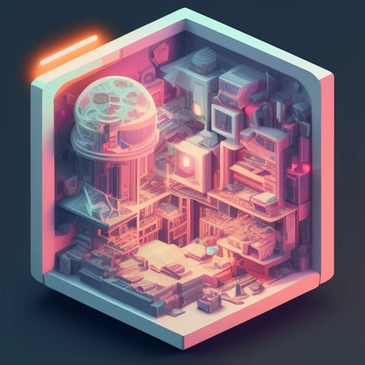 duskametrik isometric cutaway of a 1980s vaporwave poster cinematic lighting bokeh vaporwave elements  incredibly detailed duskametrik