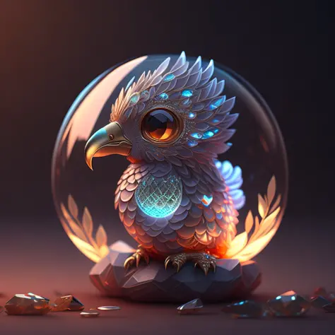 A cute adorable baby phoenix made of crystal ball with low poly eye's highly detailed intricated concept art trending artstation...