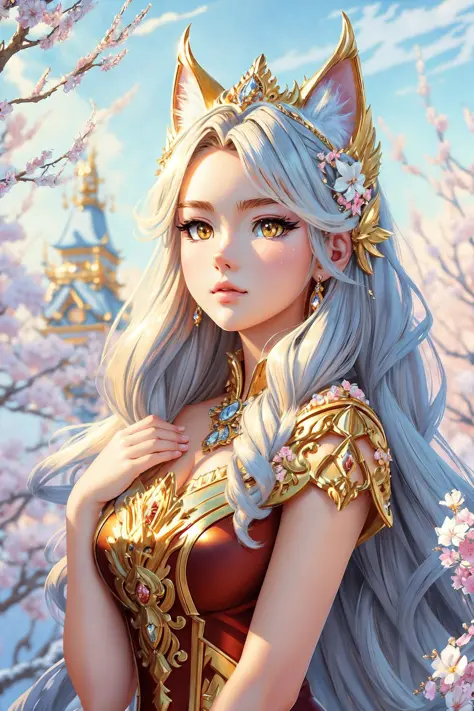(anime style:1.3), best quality, ultra detailed, a cute cat goddess, solo, (beautiful face), (detailed face), (full body), up close,  style-sylvamagic, style-empire  <lora:wlopStyleLora_30Epochs:0.25>