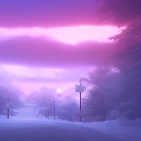 Anime-Hintergrund, Minnesota im Winter , halb realistisch, Ringbeleuchtung , Felgenbeleuchtung, filmisch,pastel ,BgAniDusk