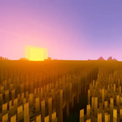 sunset wheat field in mcwrld