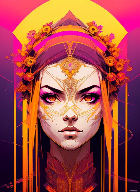 nvinkpunk (Simetria:1.1) (retrato de floral:1.05) uma mulher como uma bela deusa, (Estilo Assassin&#39;s Creed:0.8), esquema de cores rosa, dourado e opala, beautiful Intrincado filegrid facepaint, Intrincado, elegante, Altamente detalhado, pintura digital, estação de arte, arte conceitual, suave, foco nitído, ilustração, arte de Greg Rutkowski e Alphonse Mucha, 8K