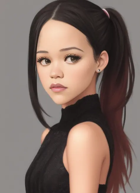 hyperrealistic (1girl) portrait of (jenna ortega:1.2) with a (hair ribbon) and (side ponytail) wearing a (black_gothic_dress), (...