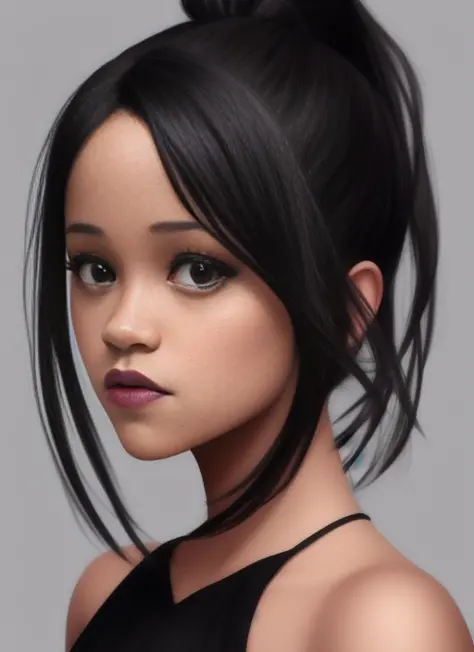 hyperrealistic (1girl) portrait of (jenna ortega:1.2) with a (hair ribbon) and (side ponytail) wearing a (black_gothic_dress), (...