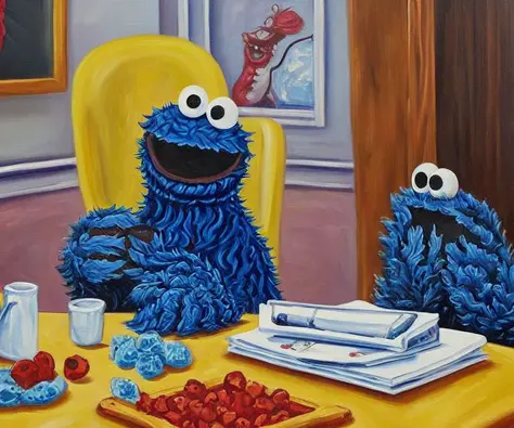 ASCIIA painting of the cookie monster, very detailed, clean, high quality, sharp image, based on H.P Lovecraft stories