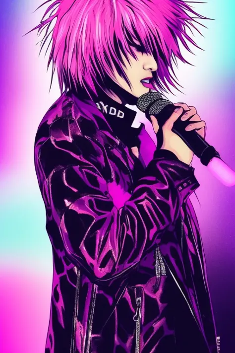 digital illustration, ,trading card, tarot card, 1boy, male focus,  hideto mastumoto, hide from x-japan, x-japan, visual kei, ro...