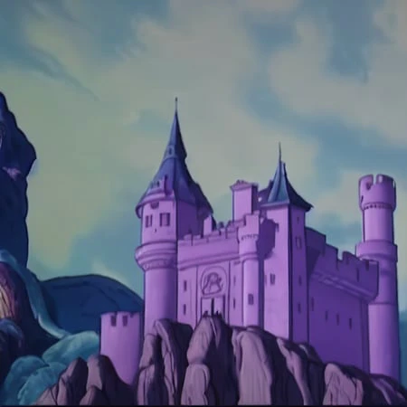 award winning masterpiece illustration of a castle, filmation motu style, trending on artstation, highly detailed, rendered with...