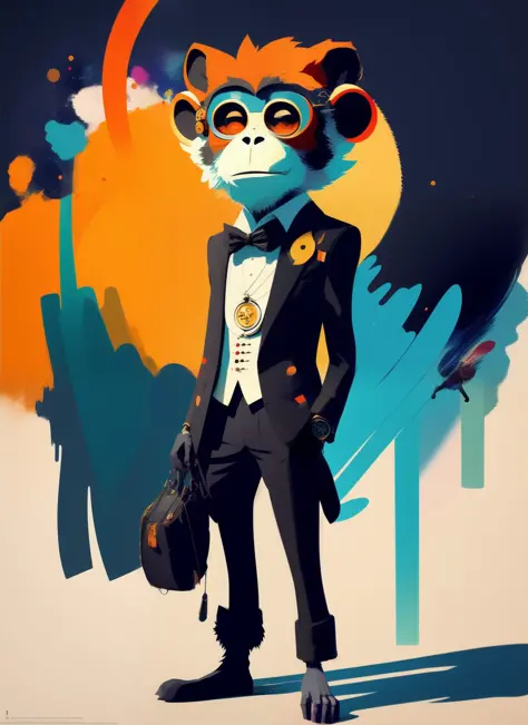 anthro furry humanoid monkey, three piece suit, checking watch,character concept design, painting, detailed, vivid, trending on ...