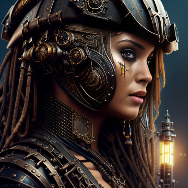 award winning painting, ((african steampunk pirate girl)), (detailed eyes:1.1), (detailed face:1.1), cyberpunk, glossy latex catsuit, perfectly symmetrical face, realistic proportions, intricate, abstract, directed gaze, cinematic composition, ultra-detailed, realistic, hyper-realistic, volumetric lighting, 8k, trending on artstation, playboy style by jean-baptiste monge