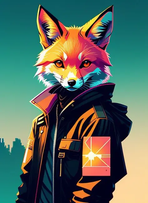 (nvinkpunk:1.2) (snthwve style:0.8) fox, anthro, lightwave, sunset, intricate, highly detailed