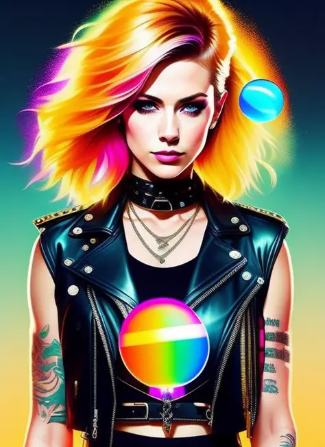 swpunk styledrunken beautiful woman as delirium from sandman, (hallucinating colorful soap bubbles), by jeremy mann, by sandra chevrier, by dave mckean and richard avedon and maciej kuciara, punk rock, tank girl, high detailed, 8k