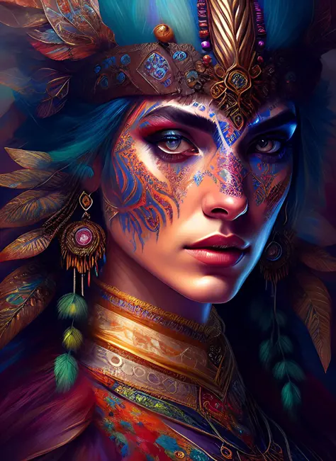 an extremely psychedelic portrait of shaman, surreal, lsd, face, detailed, intricate, elegant, lithe, highly detailed, digital p...